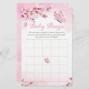 Pink Floral Butterfly Baby Shower Bingo Game