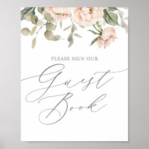 Pink Floral Butterfly Baby Shower Guest Book Sign