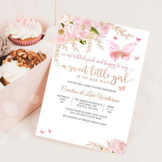 Pink Floral Butterfly Baby Shower Invitation