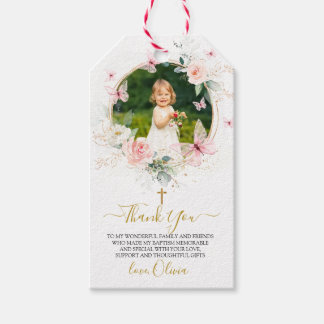 Pink Floral Butterfly Baptism  Gift Tags