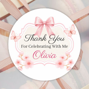 Pink Floral Butterfly Birthday   Personalized Classic Round Sticker