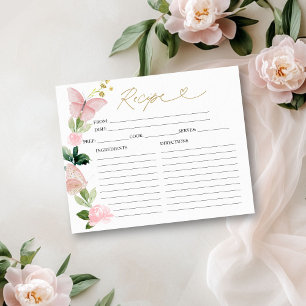 Pink Floral Butterfly Bridal Shower Recipe Cards