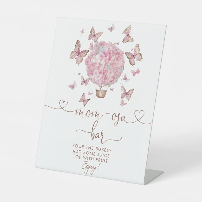 Pink Floral Butterfly Girl Baby Mum-osa Bar Pedestal Sign (Front)