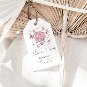 Pink Floral Butterfly Girl Baby Shower Gift Tags