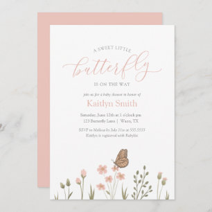 Pink Floral Butterfly Girl Baby Shower Invitation