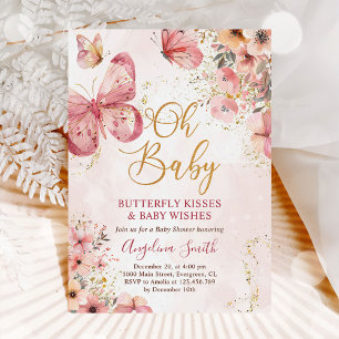 Pink Floral Butterfly Girl Baby Shower Invitation