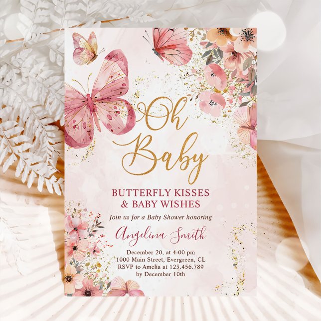 Pink Floral Butterfly Girl Baby Shower Invitation (Creator Uploaded)