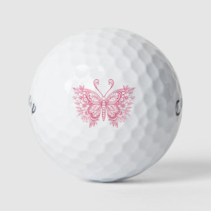 Pink floral butterfly golf balls
