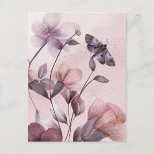 Pink Floral Butterfly Postcard
