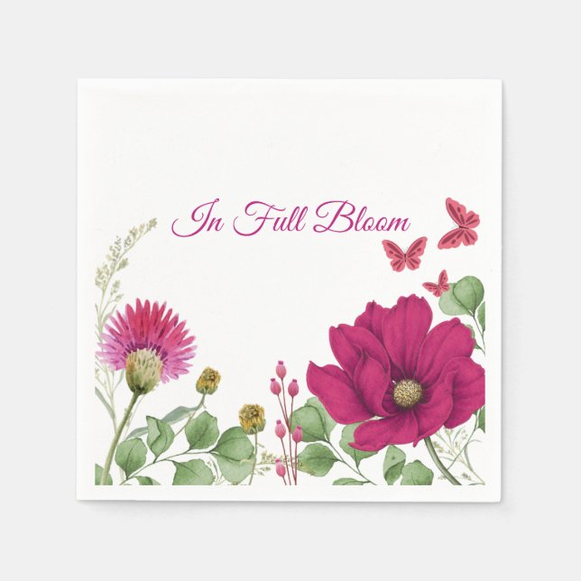 Pink Floral Butterfly Watercolor Party Napkin (Front)