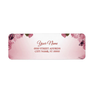 Pink Floral Butterfly Wedding Return Address