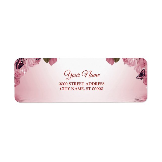 Pink Floral Butterfly Wedding Return Address (Front)