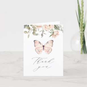 Pink Floral Butterly Girl Baby Shower Thank You Card