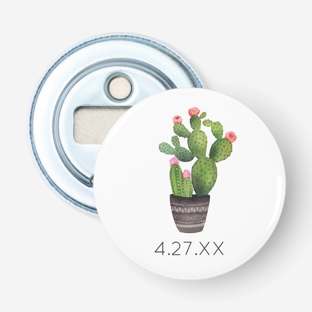 Pink Floral Cactus Bottle Opener (Front)