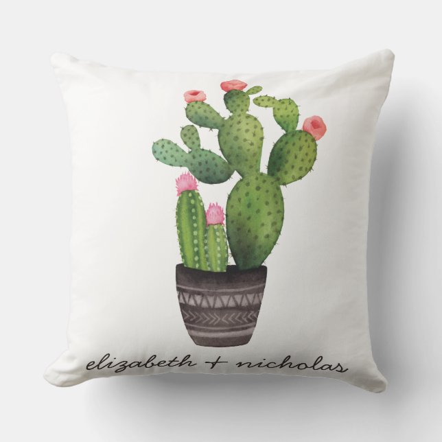 Pink Floral Cactus Cushion (Front)