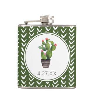 Pink Floral Cactus Hip Flask