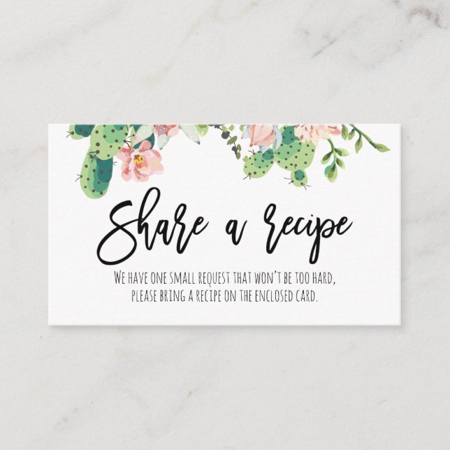 Pink Floral Cactus Share A Recipe Enclosure Card (Front)