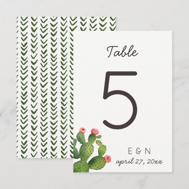 Pink Floral Cactus - Table Number (Front/Back)