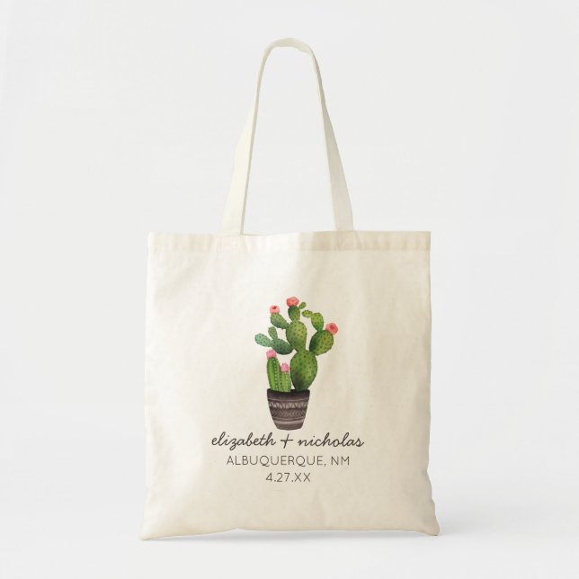 Pink Floral Cactus Tote Bag (Front)