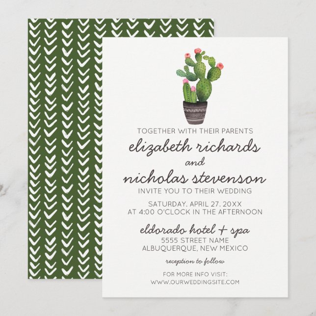 Pink Floral Cactus - Wedding Invite (Front/Back)