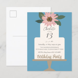 Pink Floral Cake Birthday Party  Postcard