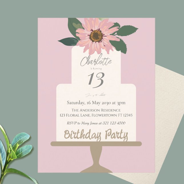 Pink Floral Cake Birthday Party  Postcard (Creator Uploaded)