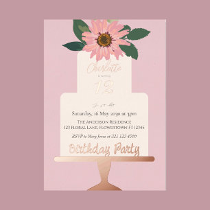 Pink Floral Cake Birthday Party Silver