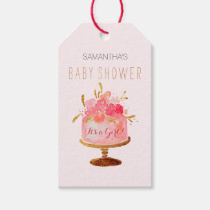 Pink Floral Cake Its a Girl Baby Shower Gift Tags
