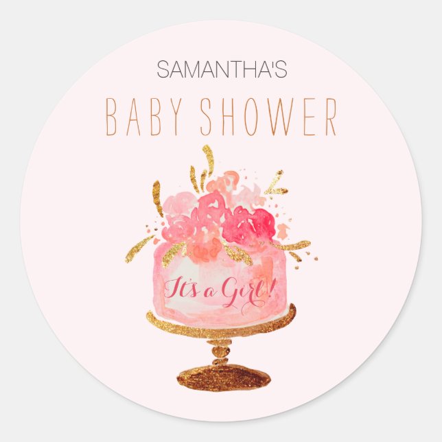 Pink Floral Cake Its a Girl Baby Shower Sticker (Front)