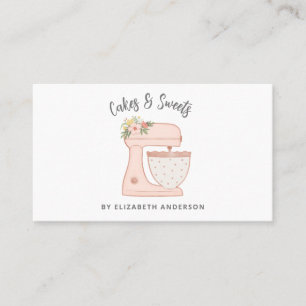 Pink Floral Cake Mixer Bakery Business Card