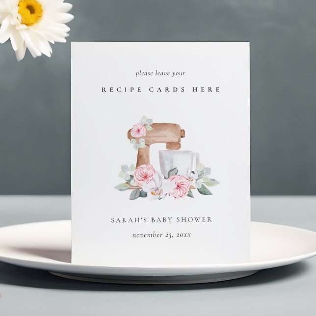 Pink Floral Cake Mixer Recipe Card Baby Shower Pedestal Sign (Creator Uploaded)