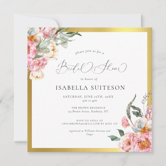 Pink Floral Calligraphy Bridal Shower Invitation (Front)