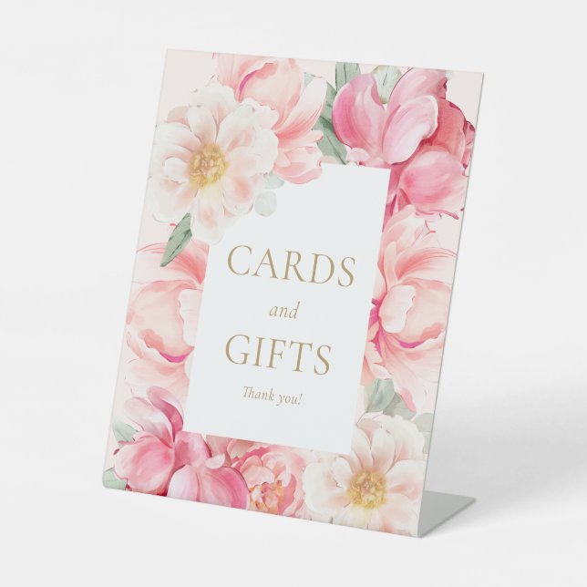 Pink Floral Cards and Gifts Pedestal Sign (Front)
