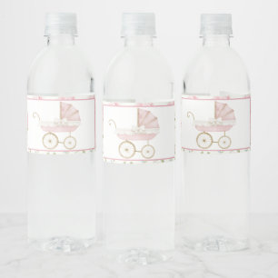 Pink Floral Carriage Baby Shower Water Bottle Label
