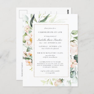 Pink Floral Celebration of Life Funeral Postcard
