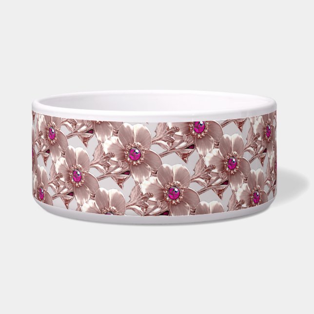 Pink Floral Ceramic Pet Bowl (Front)
