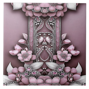 Pink Floral Ceramic Tile