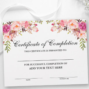 Pink Floral Certificate of Completion - Your Text