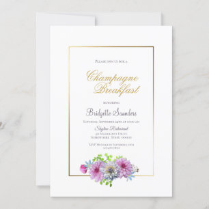 Pink Floral Champagne Breakfast Bridal Shower Invitation
