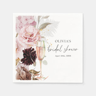 Pink Floral Champagne Bridal Shower Napkin