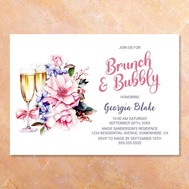 Pink Floral Champagne Brunch and Bubbly Invitation (Creator Uploaded)