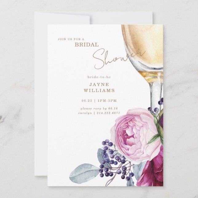 Pink Floral Champagne Elegant Bridal Shower  Invitation (Front)
