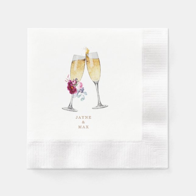 Pink Floral Champagne Elegant Wedding Welcome Napkin (Front)