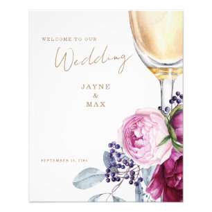 Pink Floral Champagne Elegant Wedding Welcome Photo Print