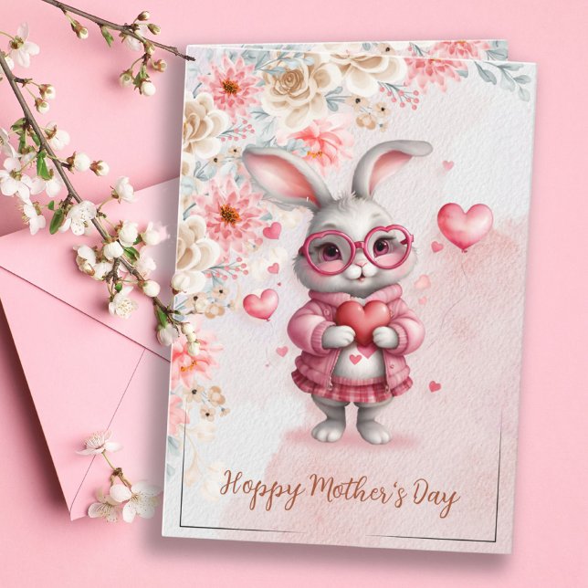 Pink Floral Charm & Love Sweet Bunny Mother's Day Card (Pink Floral Charm & Love Sweet Bunny Mother's Day Card)