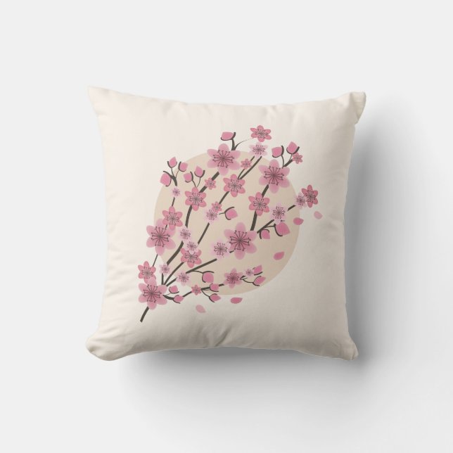 Pink Floral Cherry  Blossom Tree Petals   Cushion (Front)