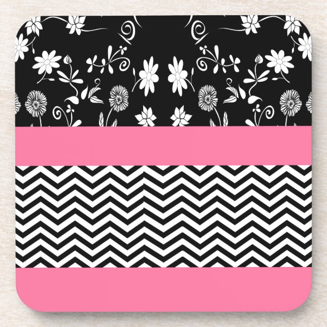 pink floral chevron coaster (Front)