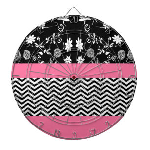pink floral chevron dartboard