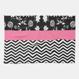 pink floral chevron tea towel