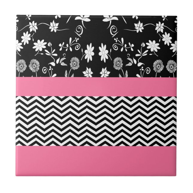 pink floral chevron tile (Front)